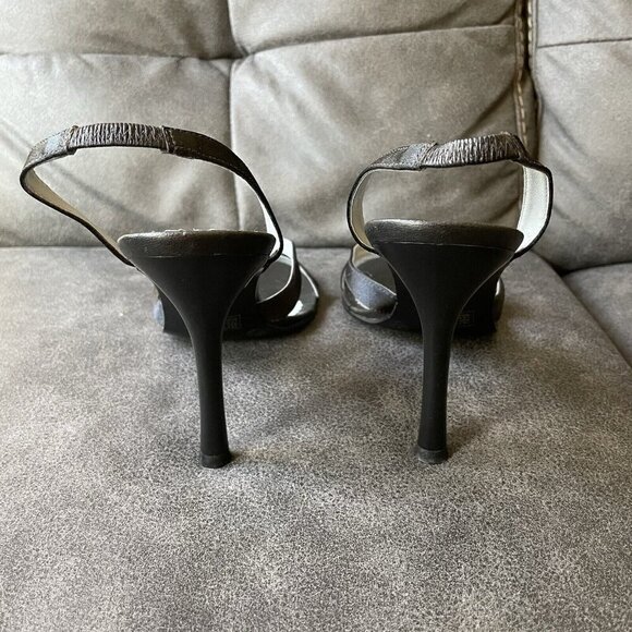 Y2K BCBG Satin Black Leather Rhinestone Slingback Heels Women’s‎ 8.5 vintage - Picture 4 of 14